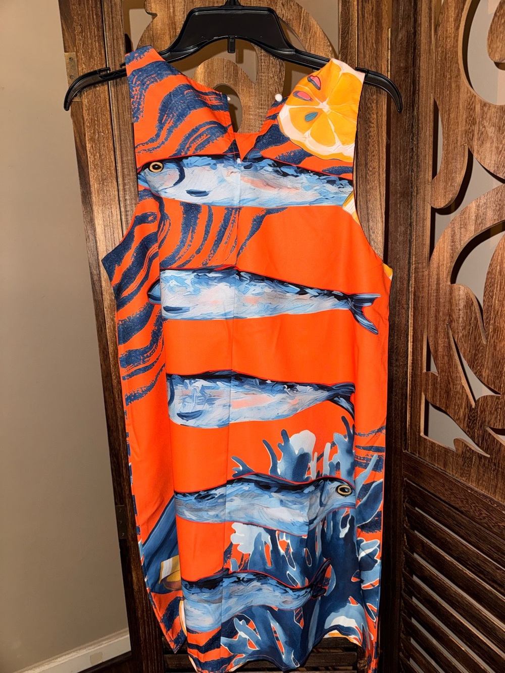 SHEIN Orange Blue Fish Print Mini Dress